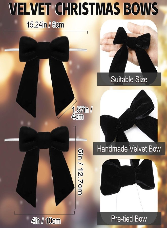 Glitinsel 30 Pcs Velvet Ribbon Bows 5" x 4" Pre Tied Christmas Velvet Bows with Twist Tie for Gift Packaging Christmas Tree Wreaths Door Windows Wedding Party Decoration(Black) - Image 2